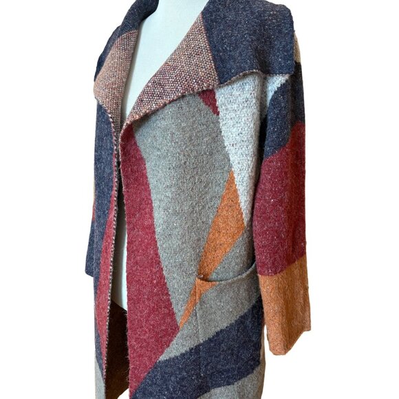 MaxSport Geometric Colorblock Open Cardigan Soft Sweater Cozy Small Womens 36" - Picture 2 of 11